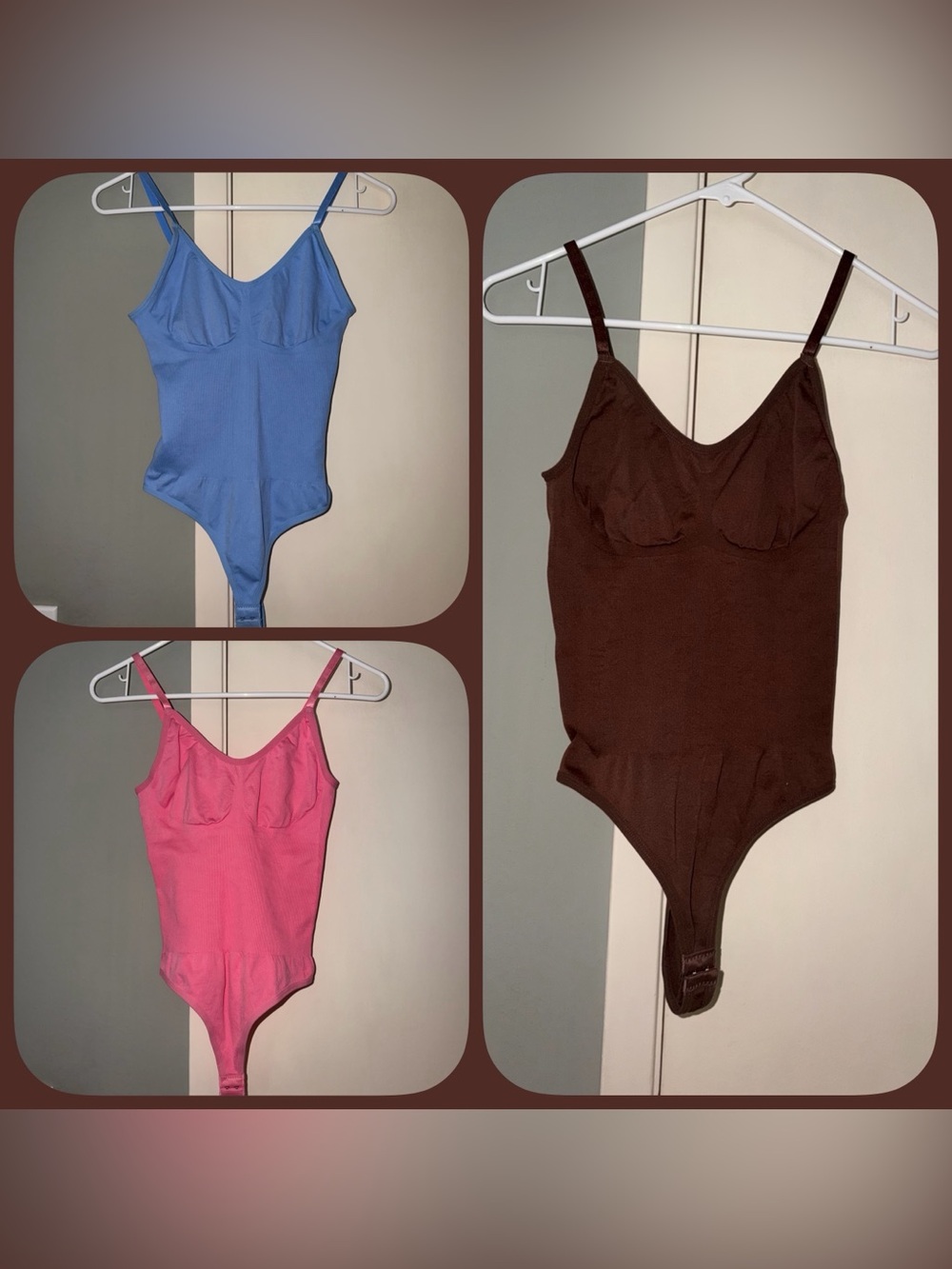 Ribbed Scoop Neck Bodysuit - Blue, Pink, Brown
